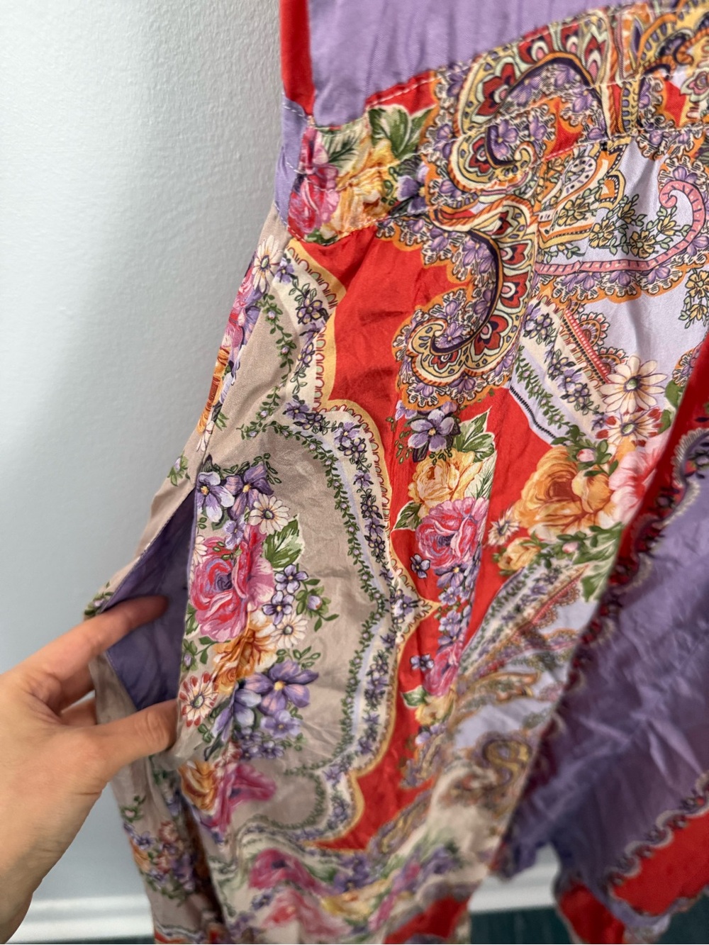 Johnny Was Medium Markel Lucy Tie Dress Silk Orange Purple Floral Boho Gypsy - Picture 7 of 11